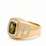 14k Yellow Gold Green Stone Contemporary Men's Ring - Miral Jewelry
