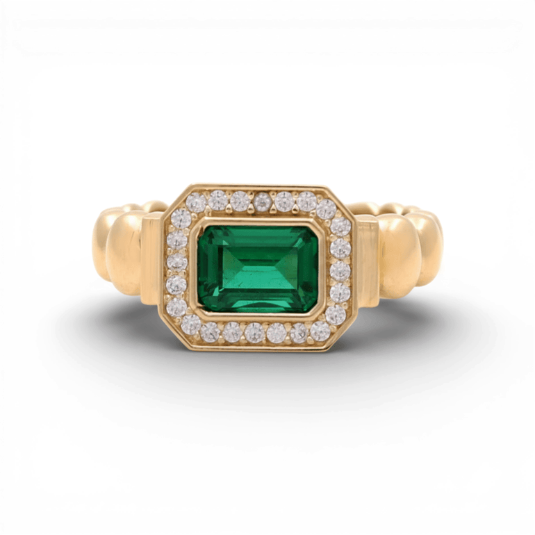 14K Yellow Gold Green Stone Fashion Women's Ring - Miral Jewelry