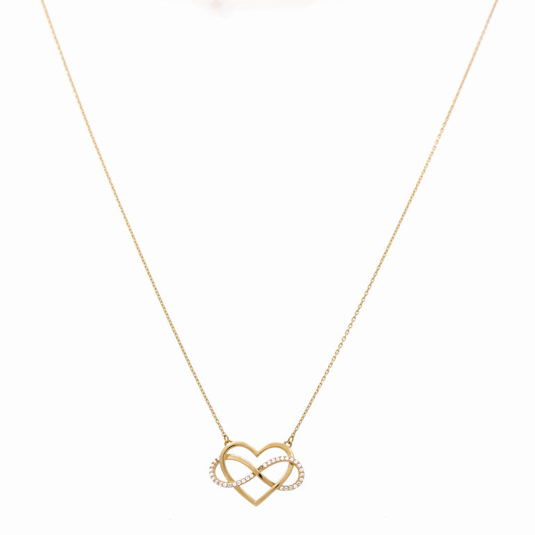 14K Yellow Gold Heart and Infiniti Women's Necklace 18" - Miral Jewelry
