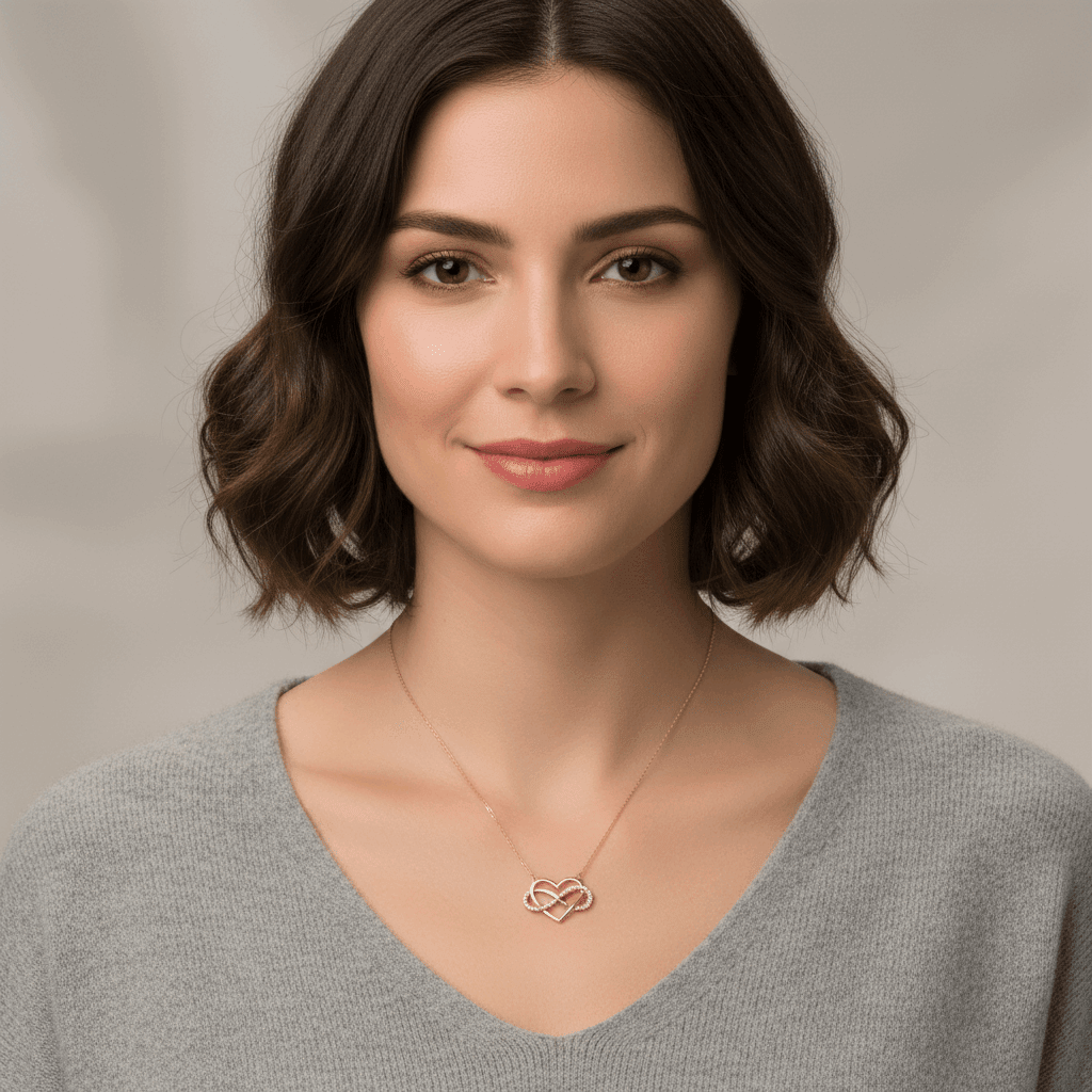 14K Yellow Gold Heart and Infiniti Women's Necklace 18" - Miral Jewelry