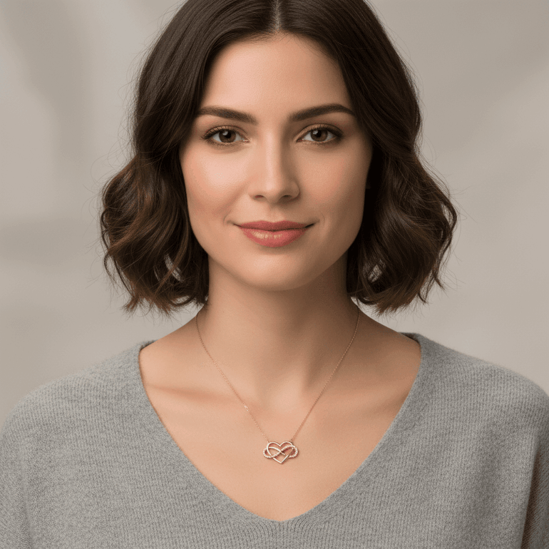 14K Yellow Gold Heart and Infiniti Women's Necklace 18" - Miral Jewelry