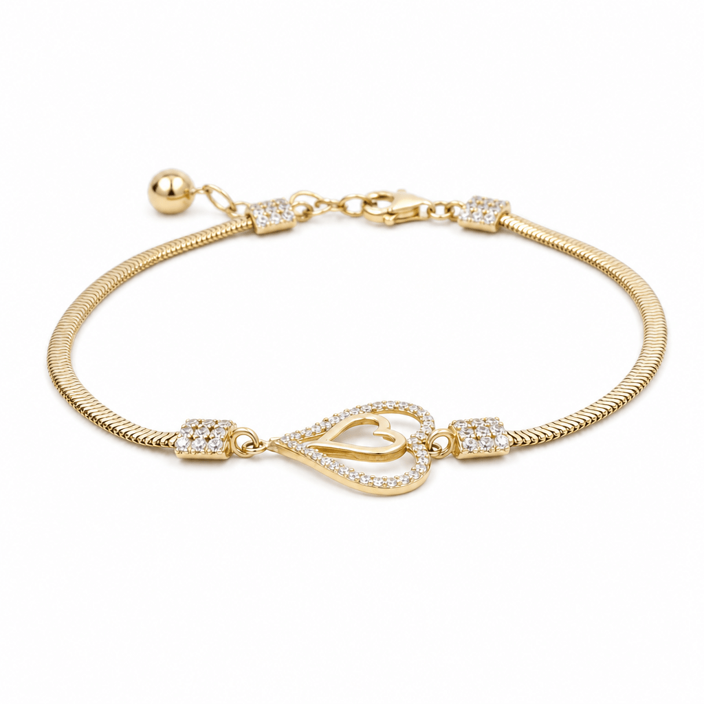 14K Yellow Gold Heart Bracelet Women's - Miral Jewelry