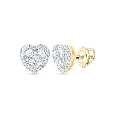 14K Yellow Gold Heart Diamond Earrings with 0.50Tw Round Diamonds - Miral Jewelry