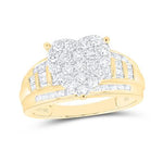 14K Yellow Gold Heart Diamond Engagement Ring with 1.00Tw Baguette and Round Diamonds - Miral Jewelry