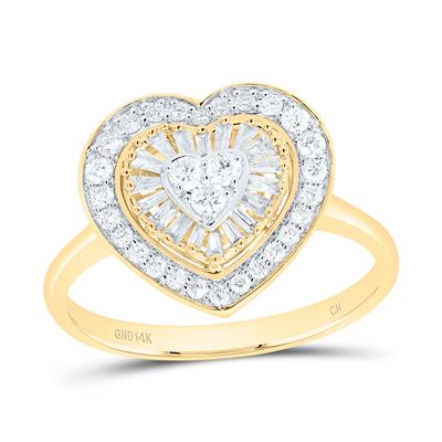 14K Yellow Gold Heart Diamond Fashion Ring with 0.50Tw Baguette and Round Diamonds - Miral Jewelry