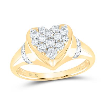 14K Yellow Gold Heart Diamond Fashion Ring with 0.50Tw Round Diamonds - Miral Jewelry