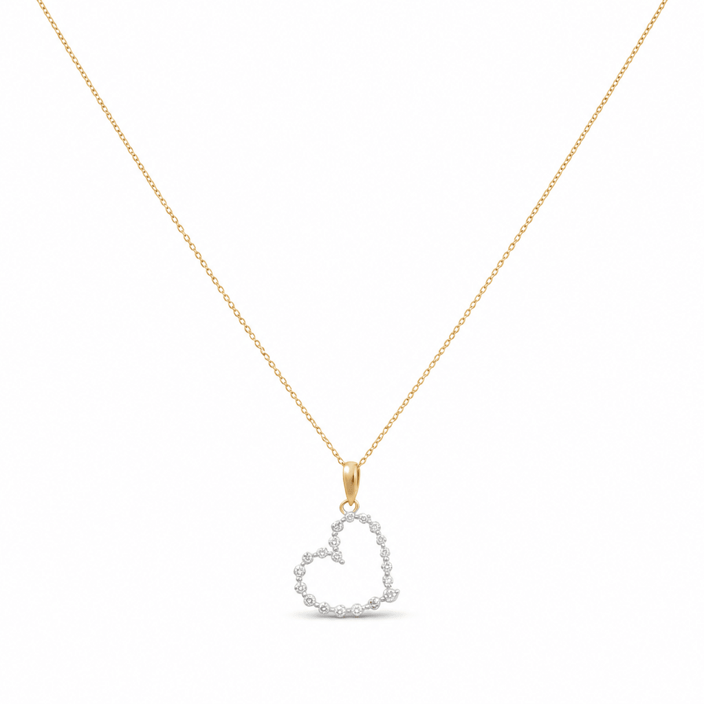 14k Yellow Gold Heart Diamond Necklace 18" with 0.25Tw Round Diamonds - Miral Jewelry