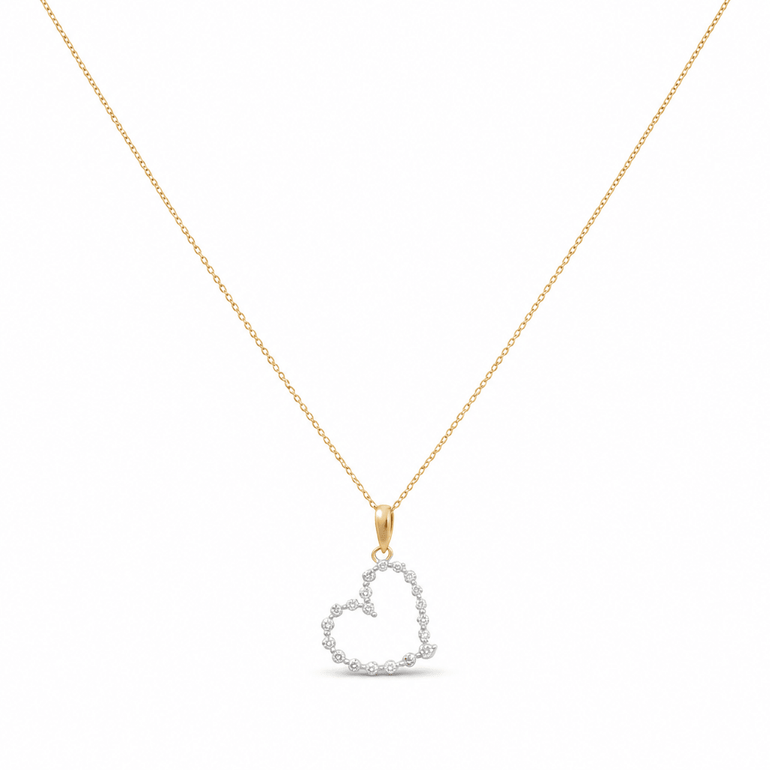 14k Yellow Gold Heart Diamond Necklace 18" with 0.25Tw Round Diamonds - Miral Jewelry