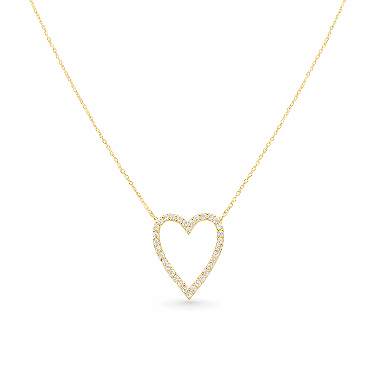 14k Yellow Gold Heart Diamond Necklace with 0.15 Tw Round Diamonds - Miral Jewelry