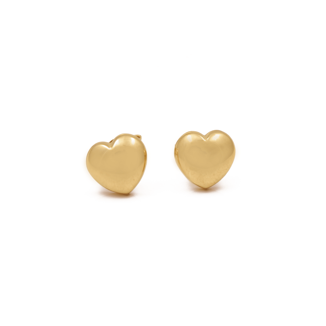 14K Yellow Gold Puffed Heart Stud Earrings 1.4 g