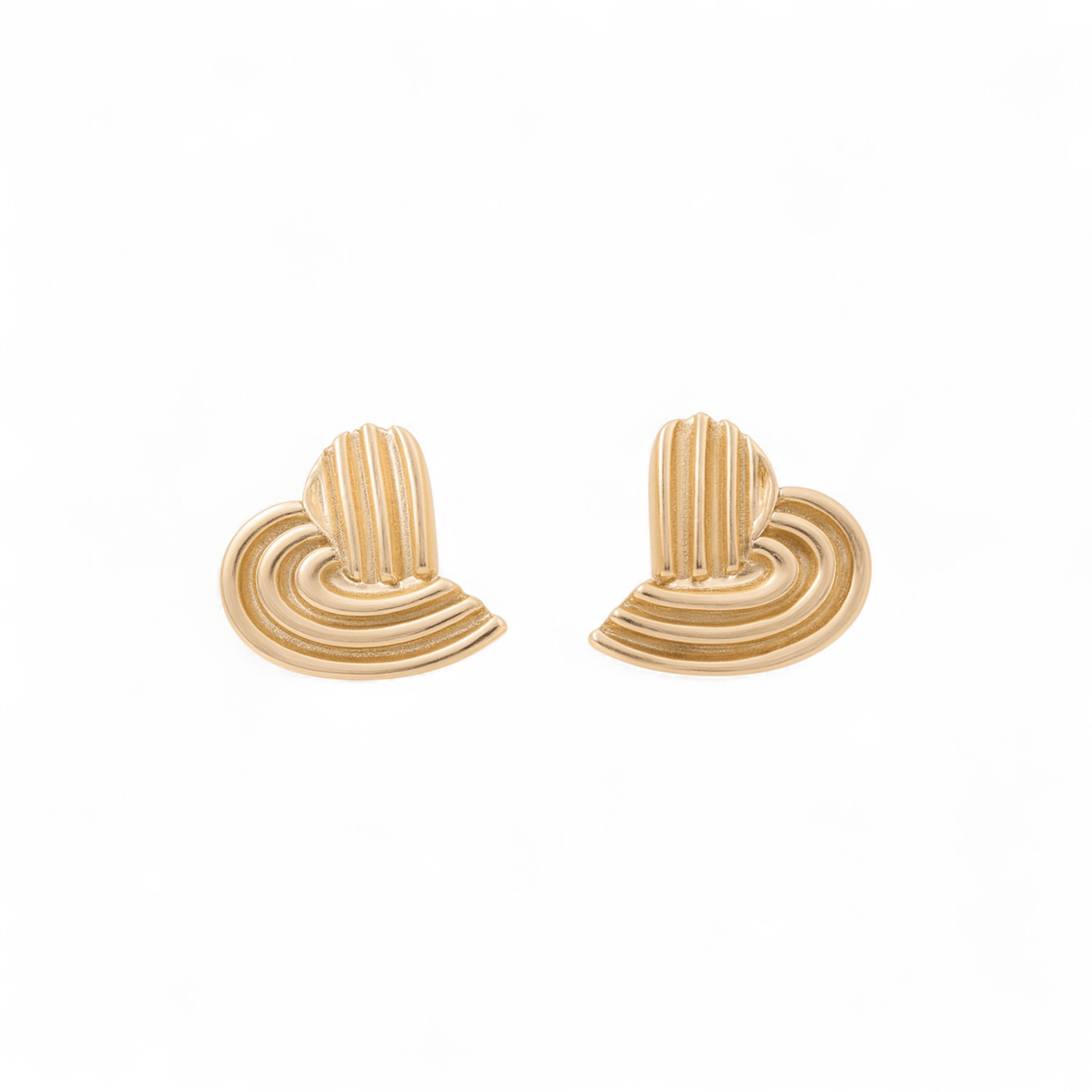 14K Yellow Gold Ribbed Heart Stud Earrings 2.8 g – view 2