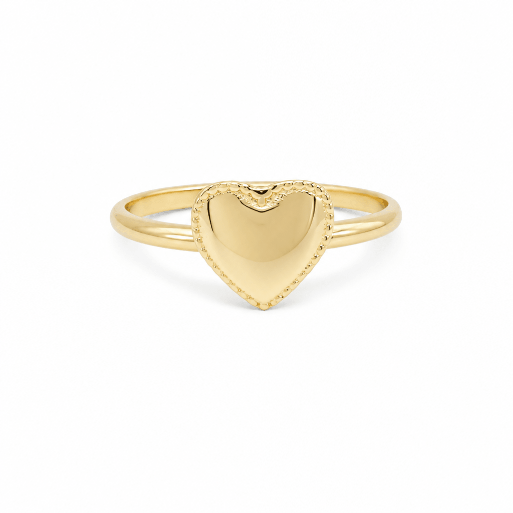 14K Yellow Gold Puffed Heart Ring Split Shoulders