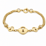 14K Yellow Gold Heart Padlock Bracelet with CZ 7.5in