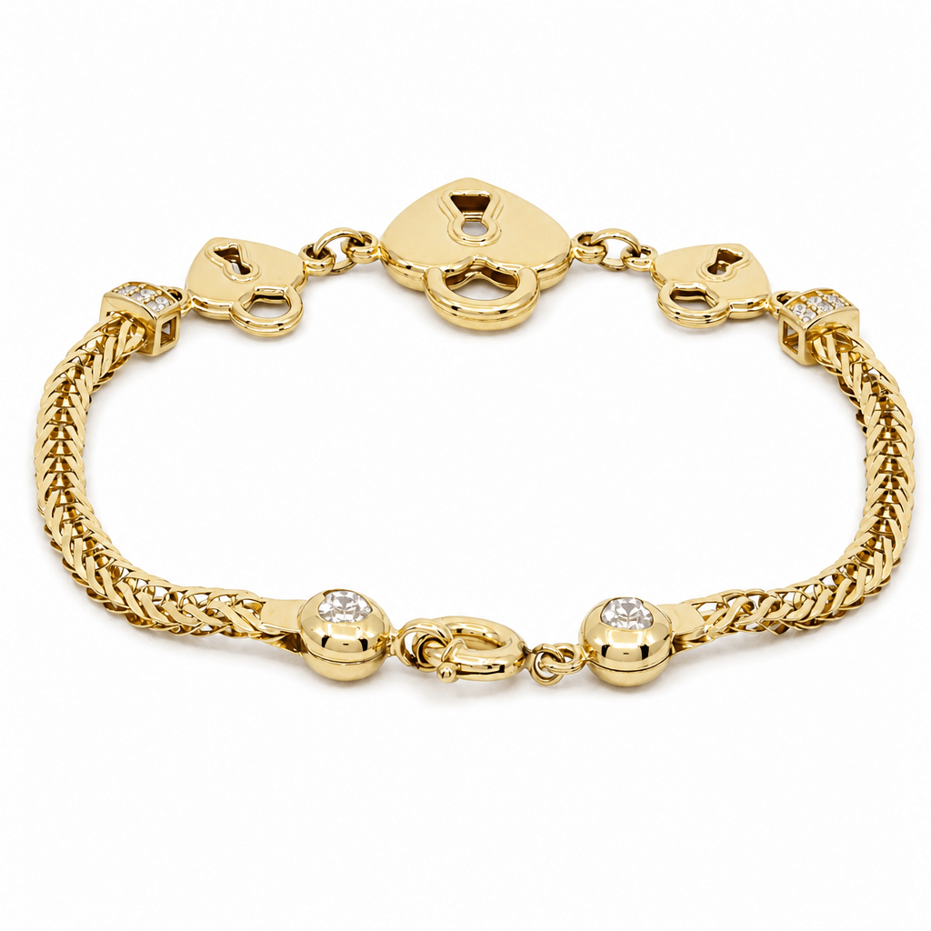 14K Yellow Gold Heart Padlock Bracelet with CZ 7.5in – view 2