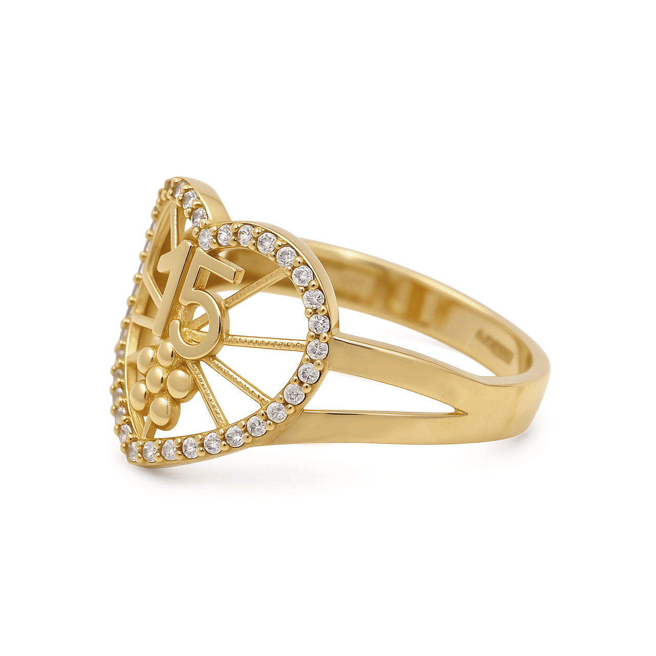 14K Yellow Gold Heart with 15 Fashion Women's Ring - Miral Jewelry