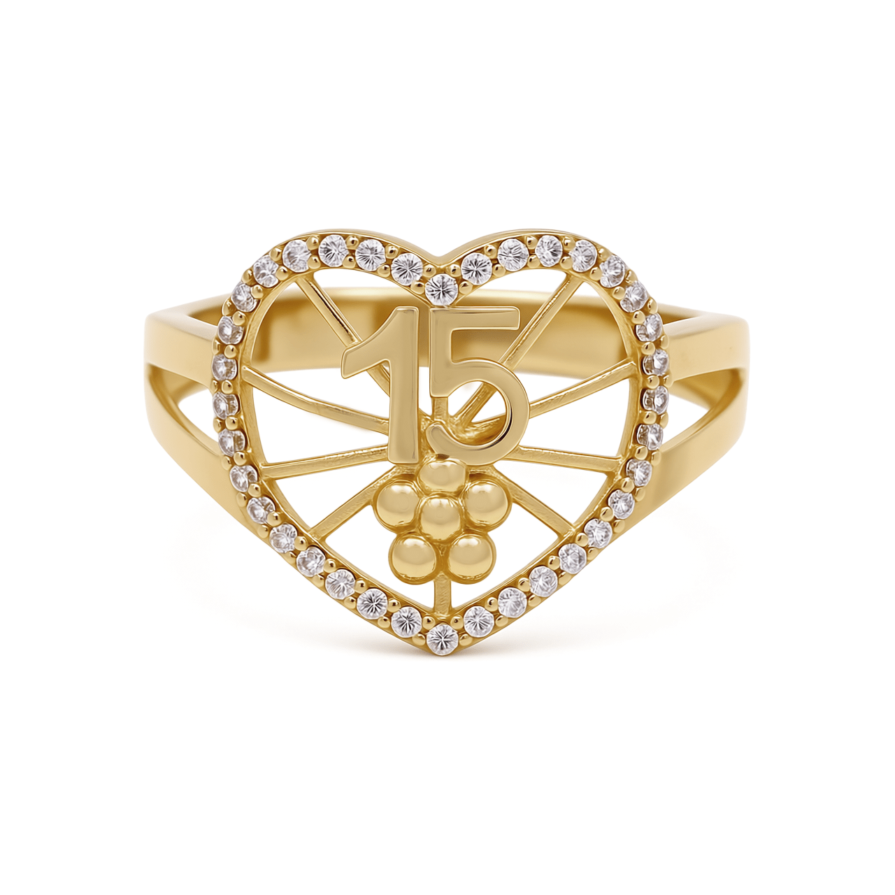 14K Yellow Gold Heart with 15 Fashion Women's Ring - Miral Jewelry