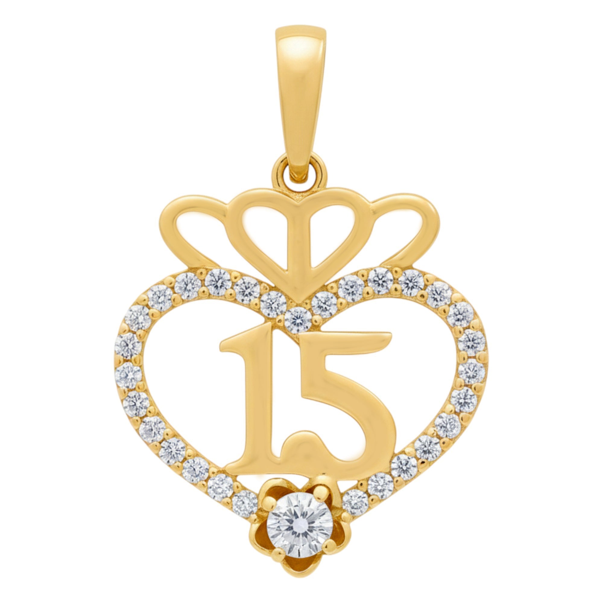 14K Yellow Gold Heart with 15 Pendant - Miral Jewelry