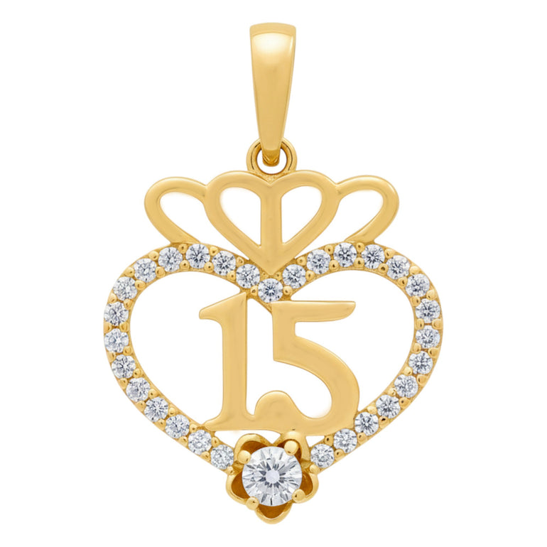 14K Yellow Gold Heart with 15 Pendant - Miral Jewelry