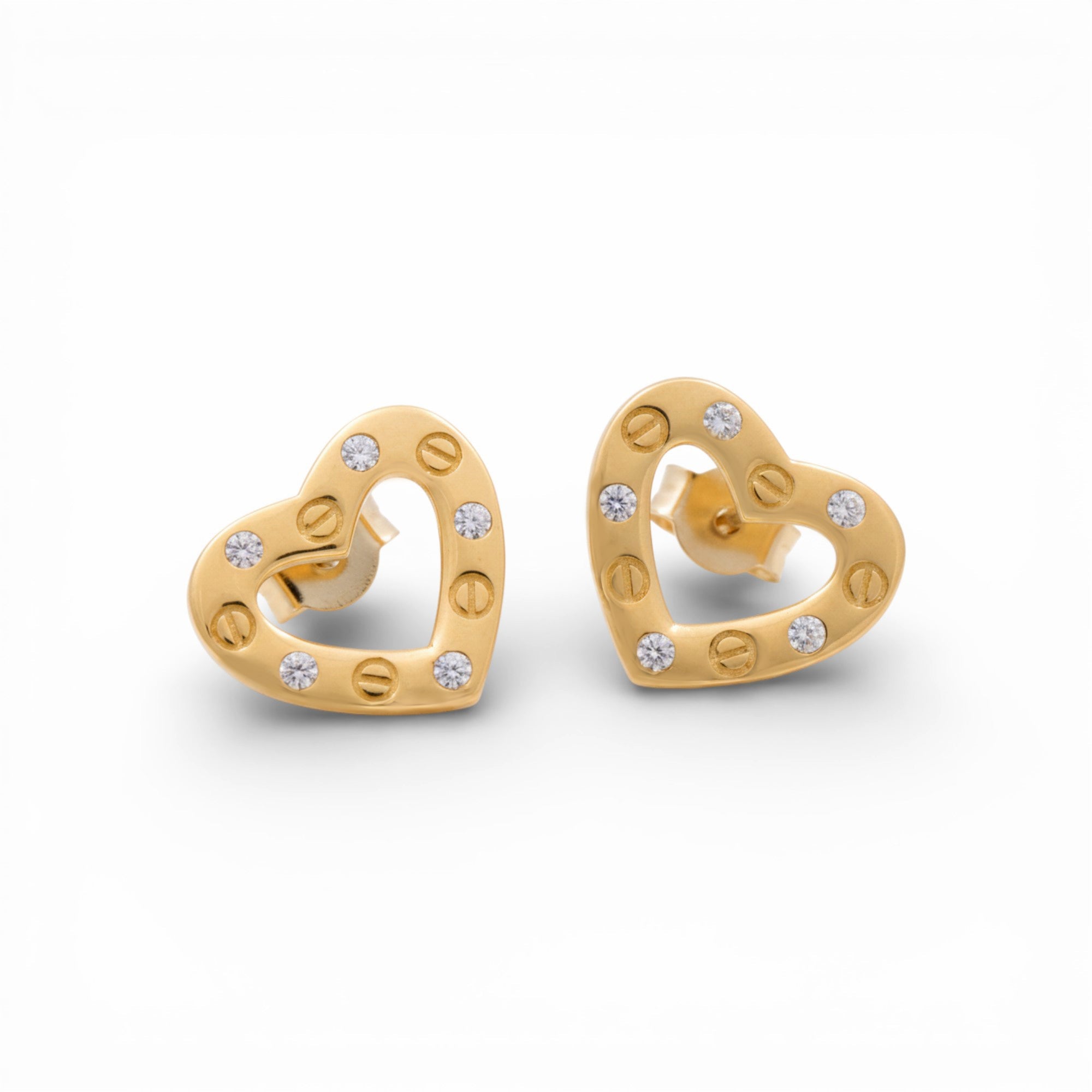 14K Yellow Gold Heart with Cz Earrings - Miral Jewelry