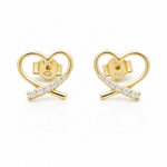 14K Yellow Gold Heart with Cz Earrings - Miral Jewelry