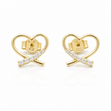 14K Yellow Gold Heart with Cz Earrings - Miral Jewelry