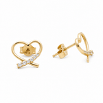 14K Yellow Gold Heart with Cz Earrings - Miral Jewelry