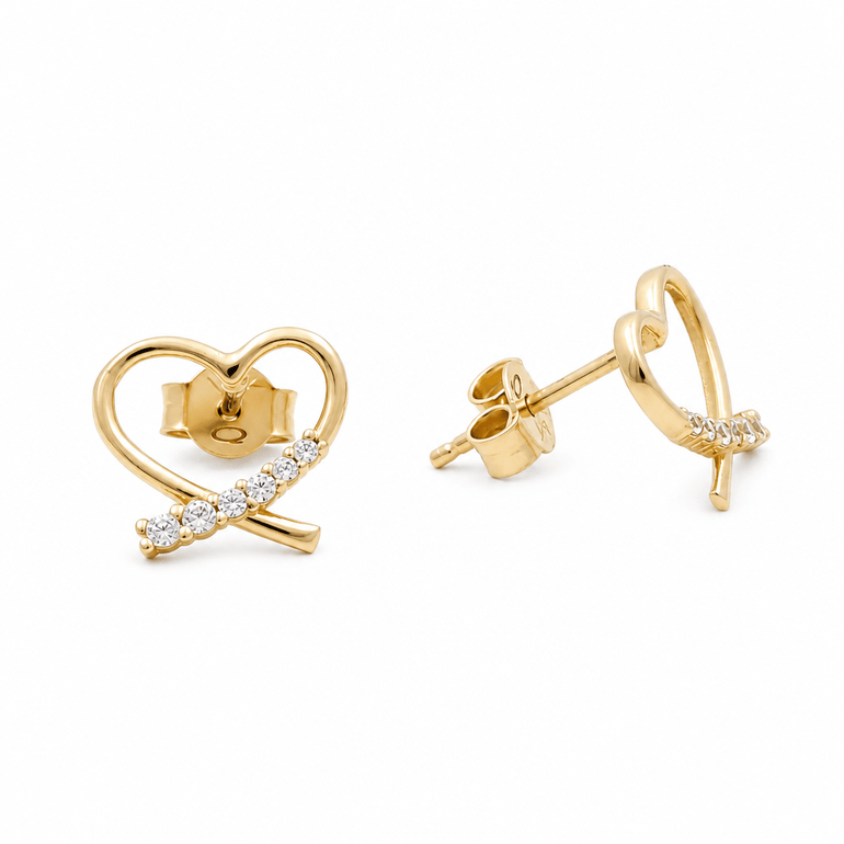 14K Yellow Gold Heart with Cz Earrings - Miral Jewelry