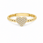14K Yellow Gold Pavé Heart Ring with CZ Beaded Band