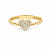 14K Yellow Gold Pavé Heart Ring with CZ Beaded Band
