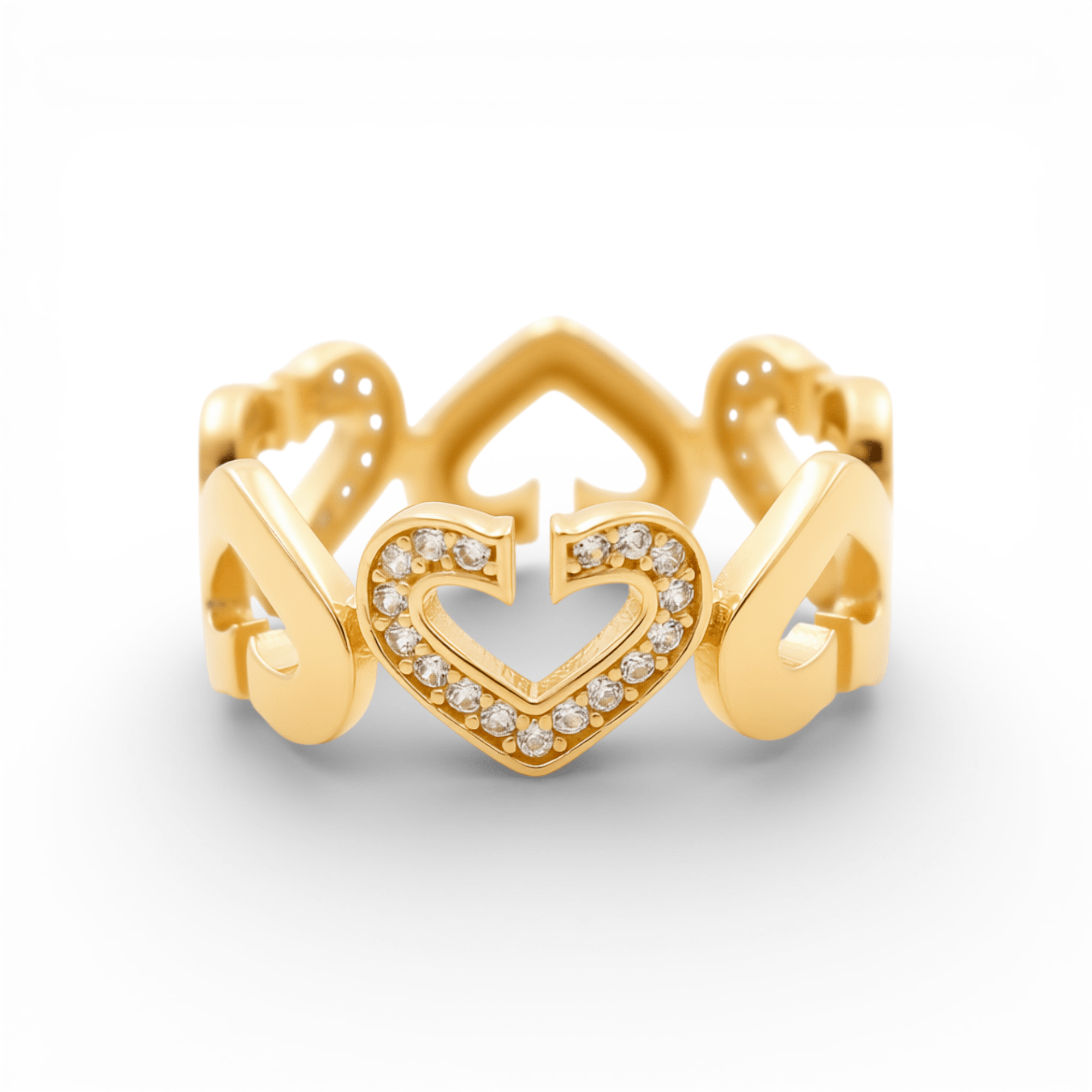 14K Yellow Gold Heart with CZ Fashion Women's Ring - Miral Jewelry
