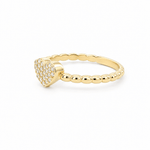 14K Yellow Gold Pavé Heart Ring with CZ Beaded Band – view 2