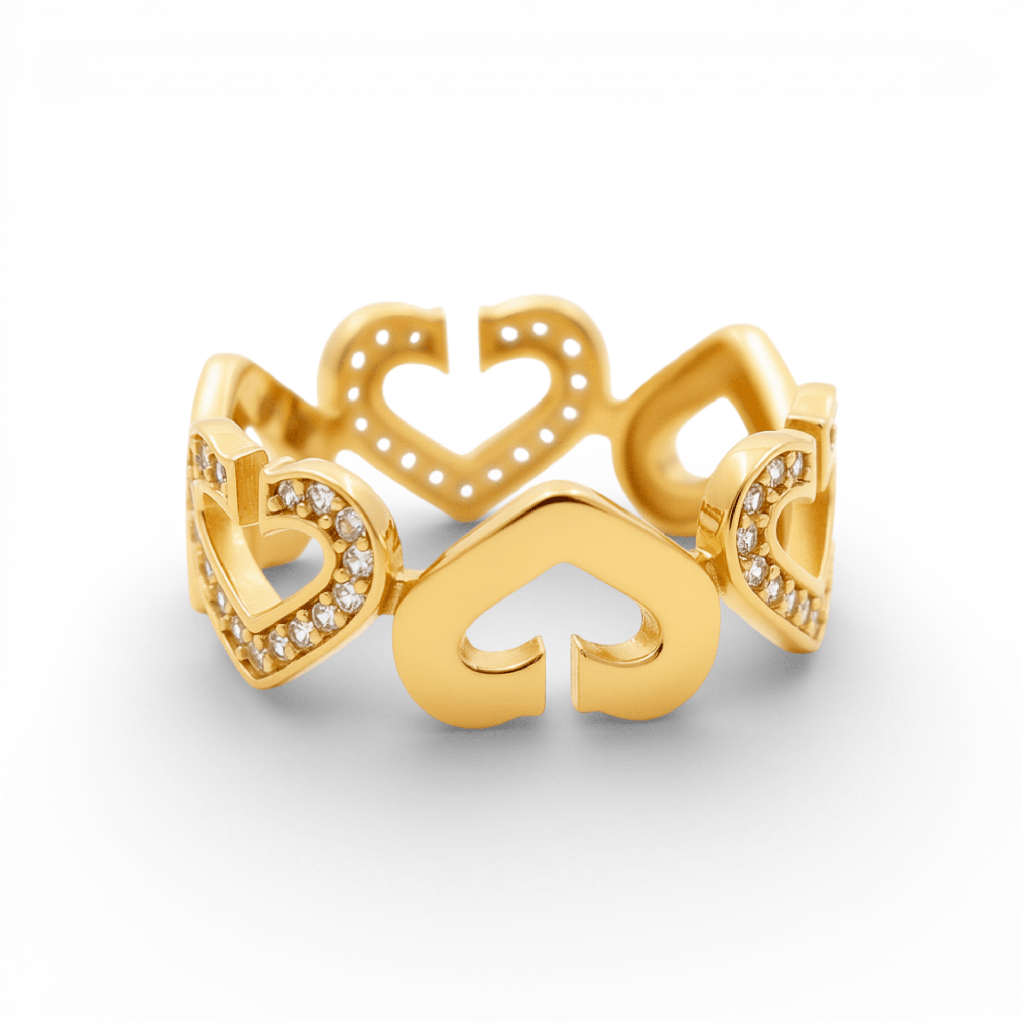 14K Yellow Gold Heart with CZ Fashion Women's Ring - Miral Jewelry