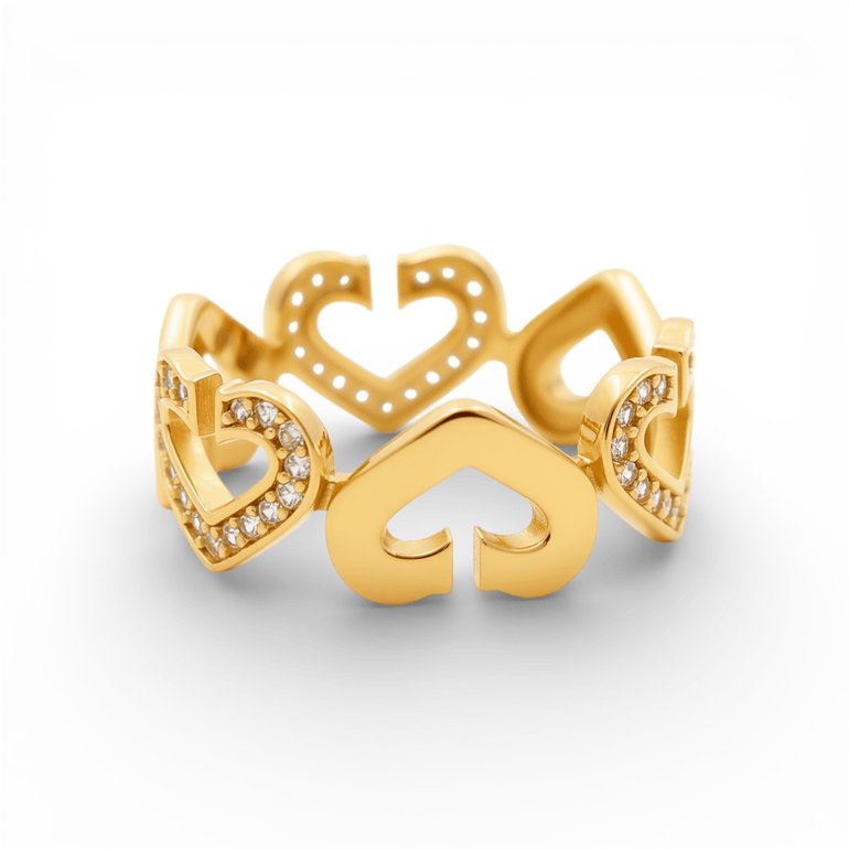 14K Yellow Gold Heart with CZ Fashion Women's Ring - Miral Jewelry