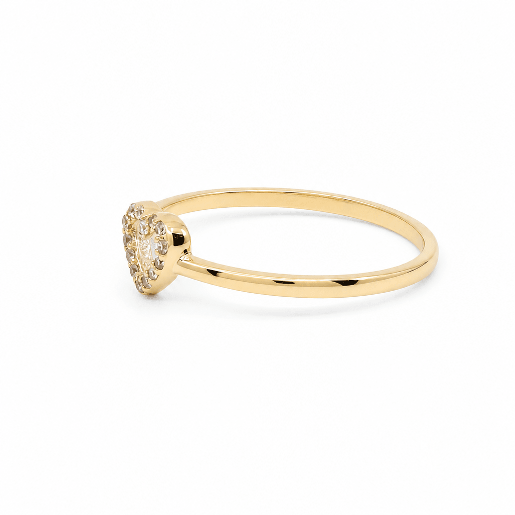 14K Yellow Gold Small Open Heart Ring with Pavé CZ – view 2