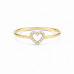 14K Yellow Gold Small Open Heart Ring with Pavé CZ