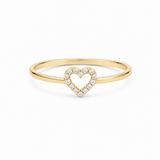 14K Yellow Gold Small Open Heart Ring with Pavé CZ