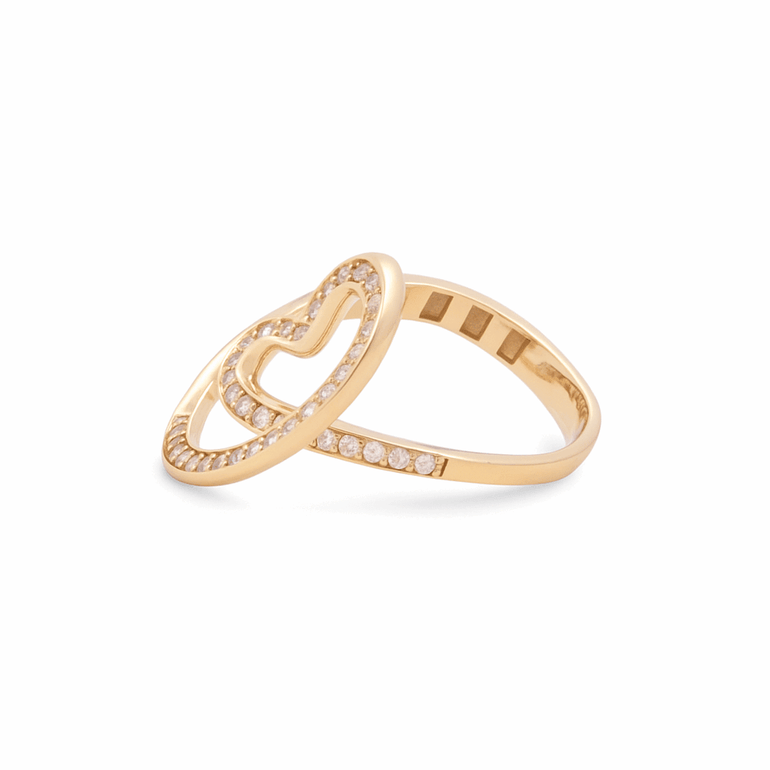 14K Yellow Gold Heart with Cz Fashion Women's Ring - Miral Jewelry