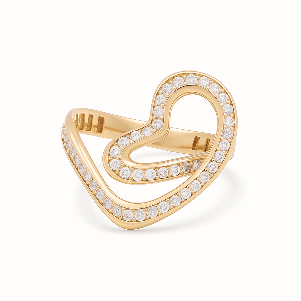 14K Yellow Gold Heart with Cz Fashion Women's Ring - Miral Jewelry