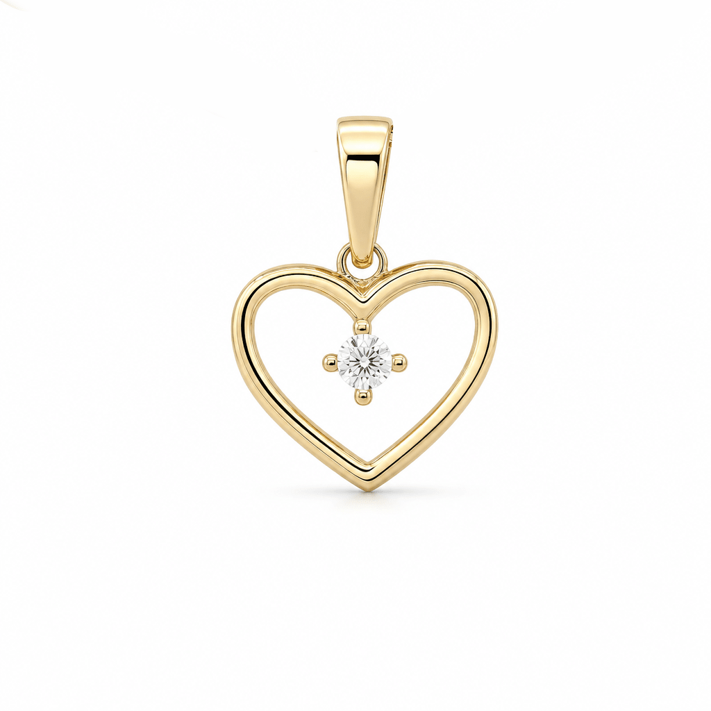 14K Yellow Gold Open Heart Pendant with CZ Solitaire