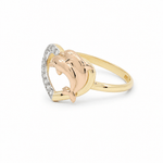 14K Tri-Tone Gold Heart & Dolphin Ring with CZ – view 2