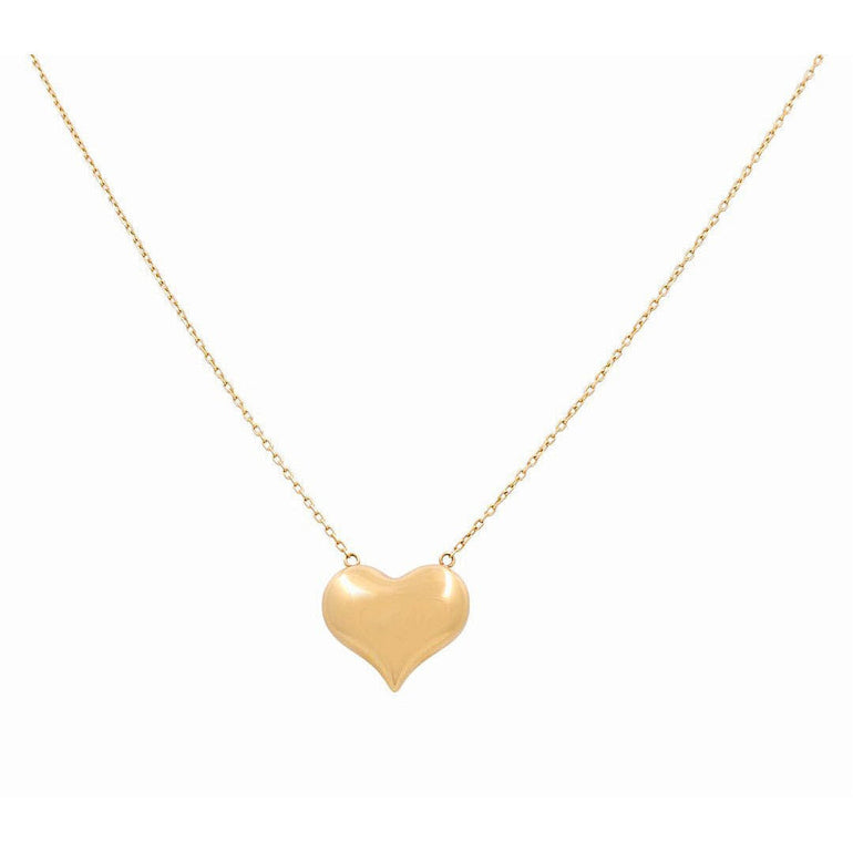 14K Yellow Gold Puffed Heart Necklace 18in, 5.6 g
