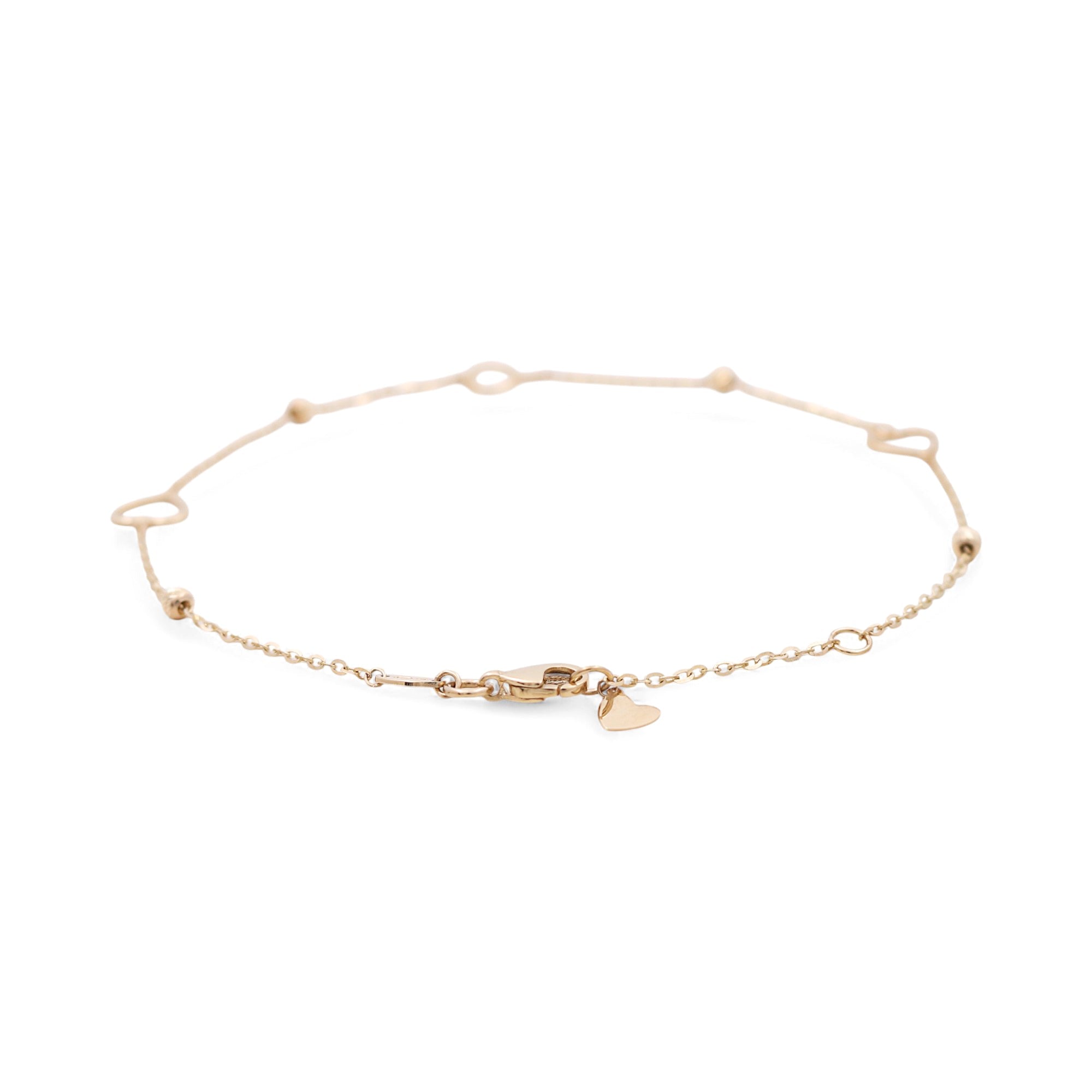 14K Yellow Gold Hearts Ankle Bracelet - Miral Jewelry