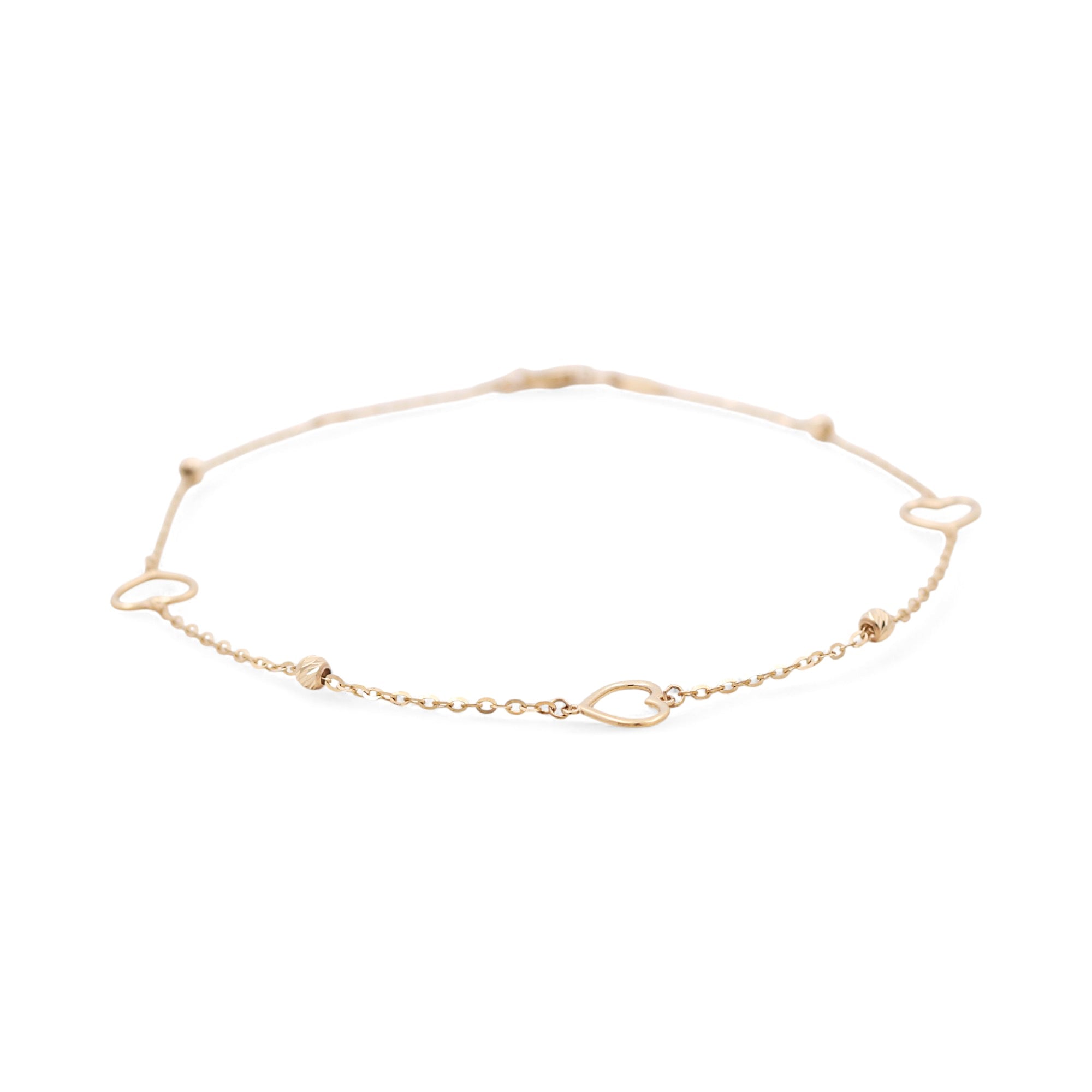 14K Yellow Gold Hearts Ankle Bracelet - Miral Jewelry