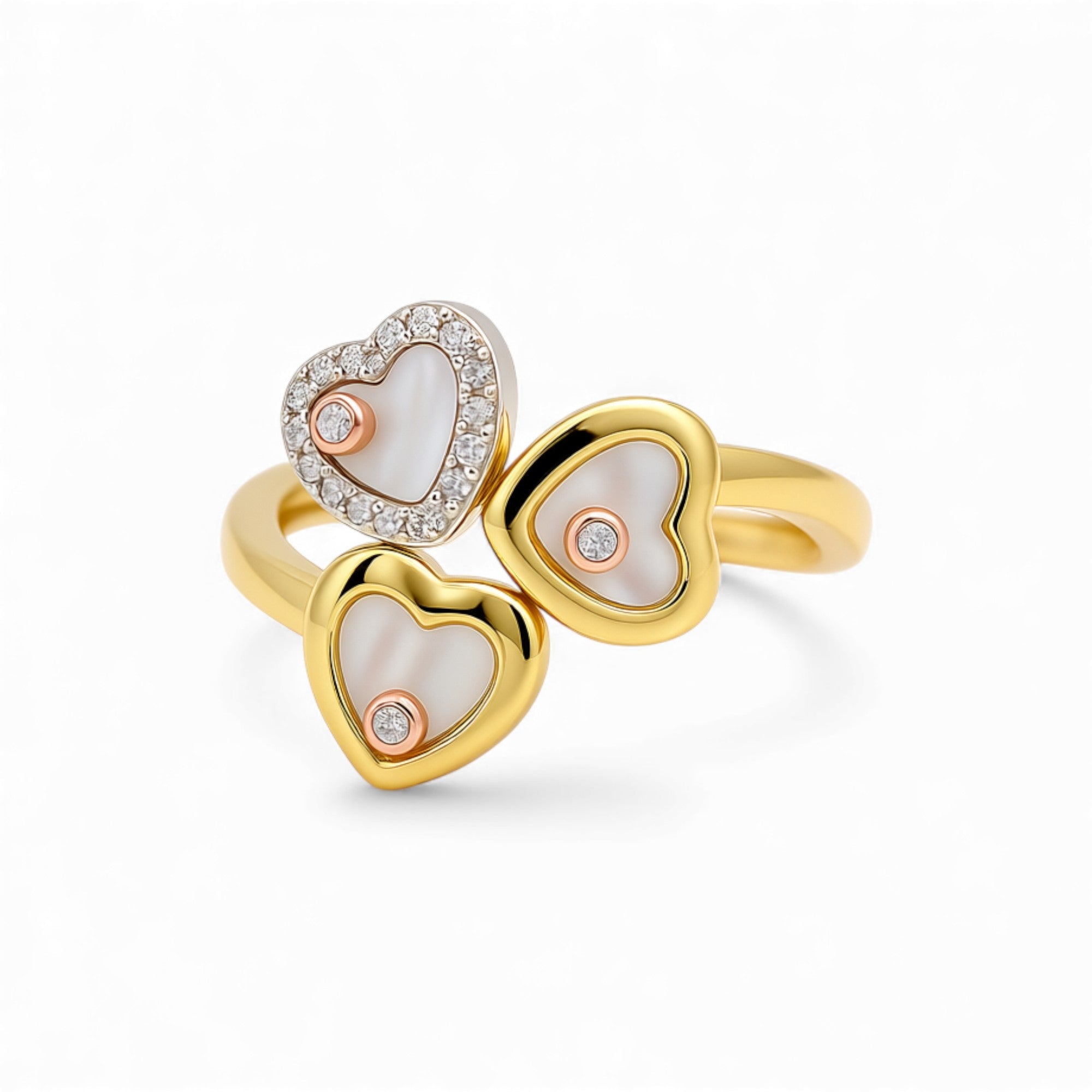 14K Yellow Gold Hearts Fashion Women's Ring - Miral Jewelry