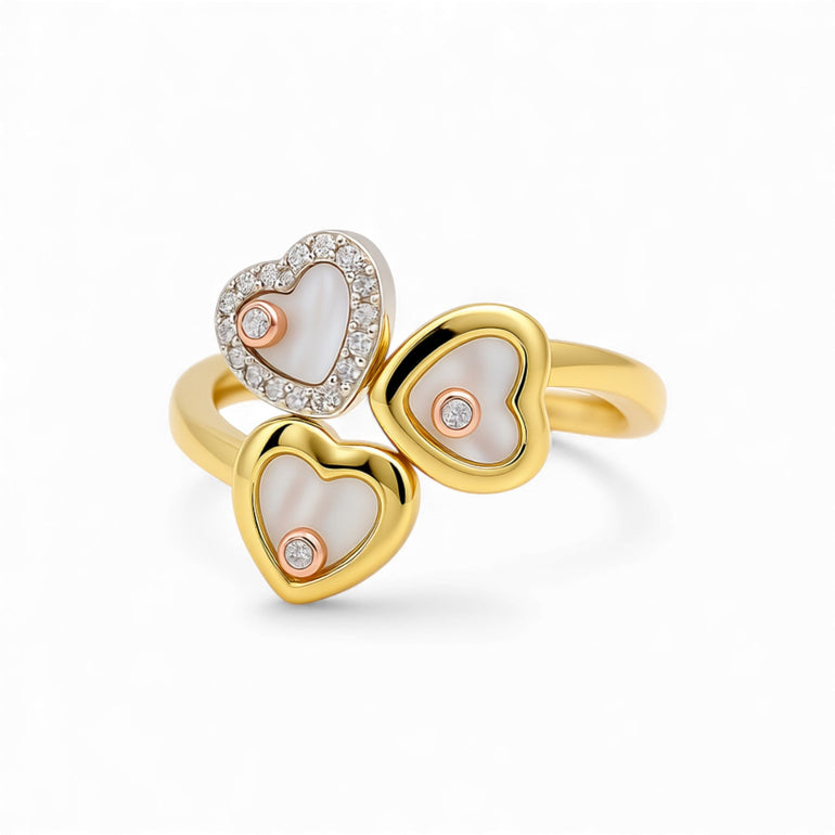 14K Yellow Gold Hearts Fashion Women's Ring - Miral Jewelry