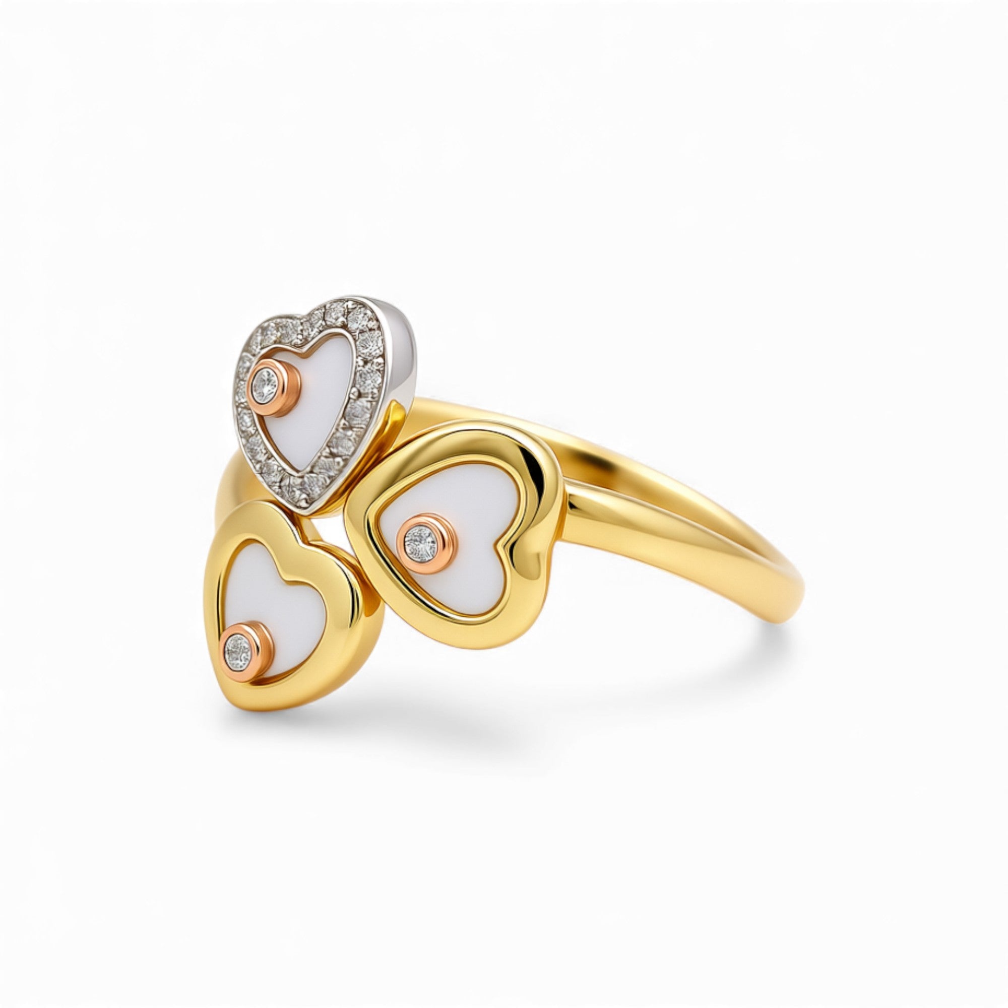 14K Yellow Gold Hearts Fashion Women's Ring - Miral Jewelry