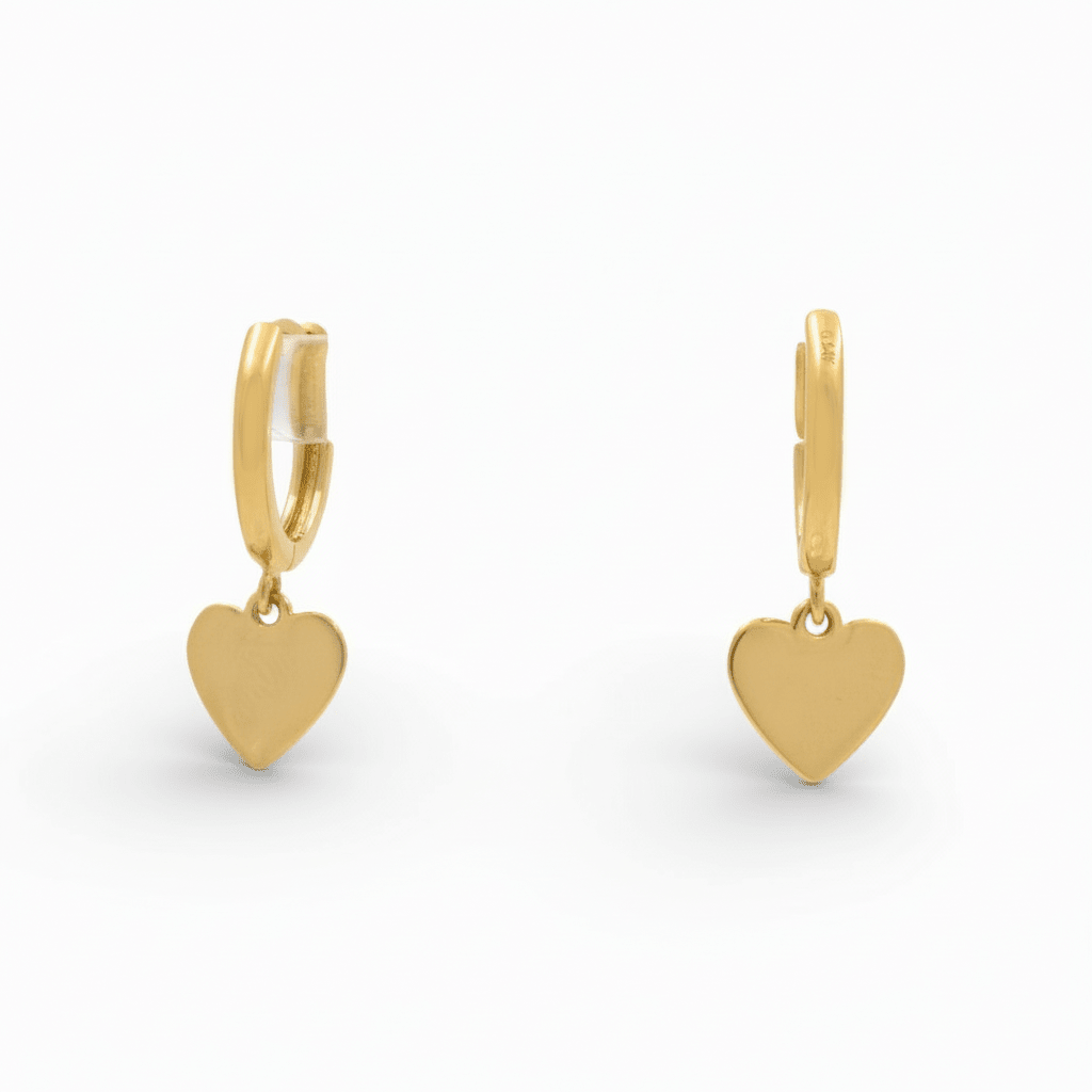 14K Yellow Gold Hoop with Heart Earrings - Miral Jewelry