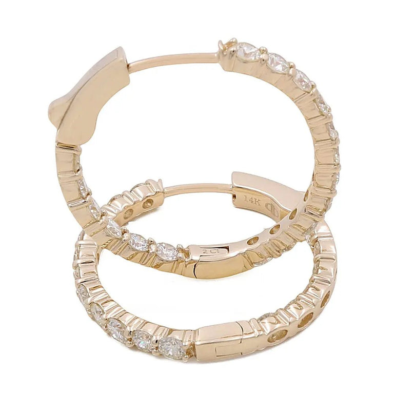 14K Yellow Gold Hoops Earrings With 2.00Tw Round Diamonds - Miral Jewelry