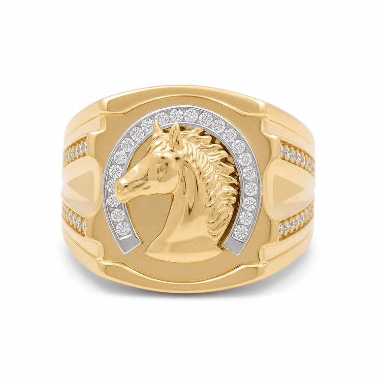 14k Yellow Gold Horse Fashion Men's Ring - Miral Jewelry
