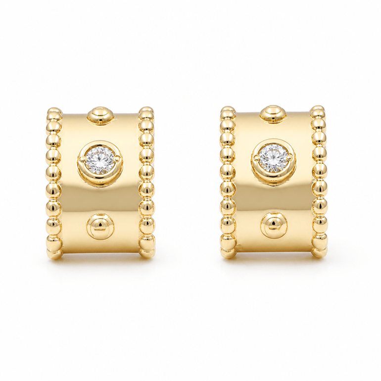 14K Yellow Gold Huggie Diamond Earrings with 0.13Tw Round Diamonds - Miral Jewelry